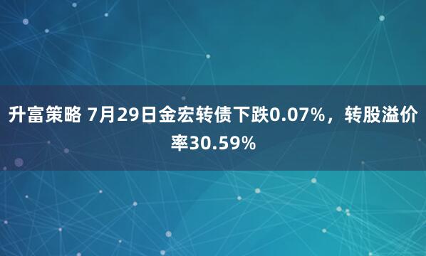 升富策略 7月29日金宏转债下跌0.07%，转股溢价率30.59%