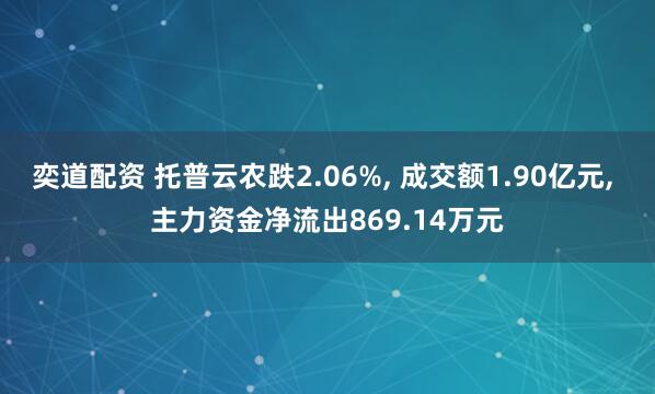 奕道配资 托普云农跌2.06%, 成交额1.90亿元, 主力资金净流出869.14万元